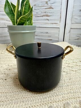 SALUTELLA COOKWARE MADE IN ITALY Mini Stock Pot with Lid Black Gold Handles